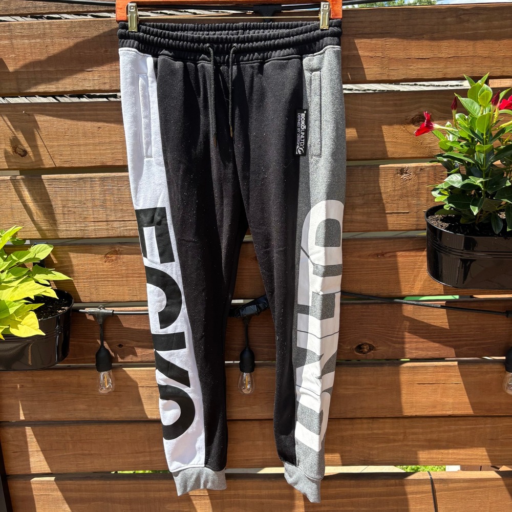 Ecko Unltd Joggers Mens Small Black Grey White Good Colorblock Logo Sweatpants